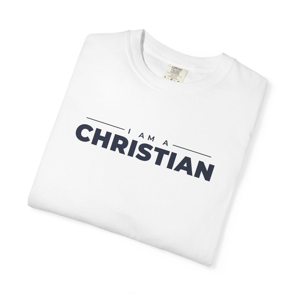 I Am a Christian Christian tee in white, folded mockup