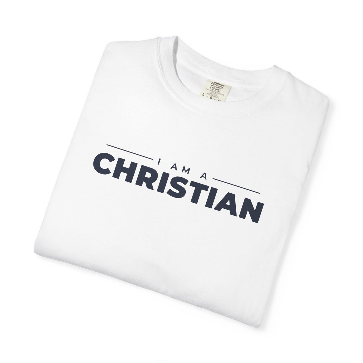 I Am a Christian Christian tee in white, folded mockup