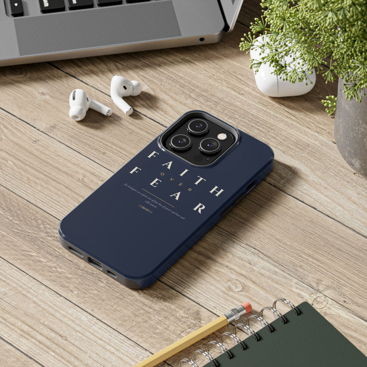 Faith Over Fear Phone Case | 2 Timothy 1:7 — Navy