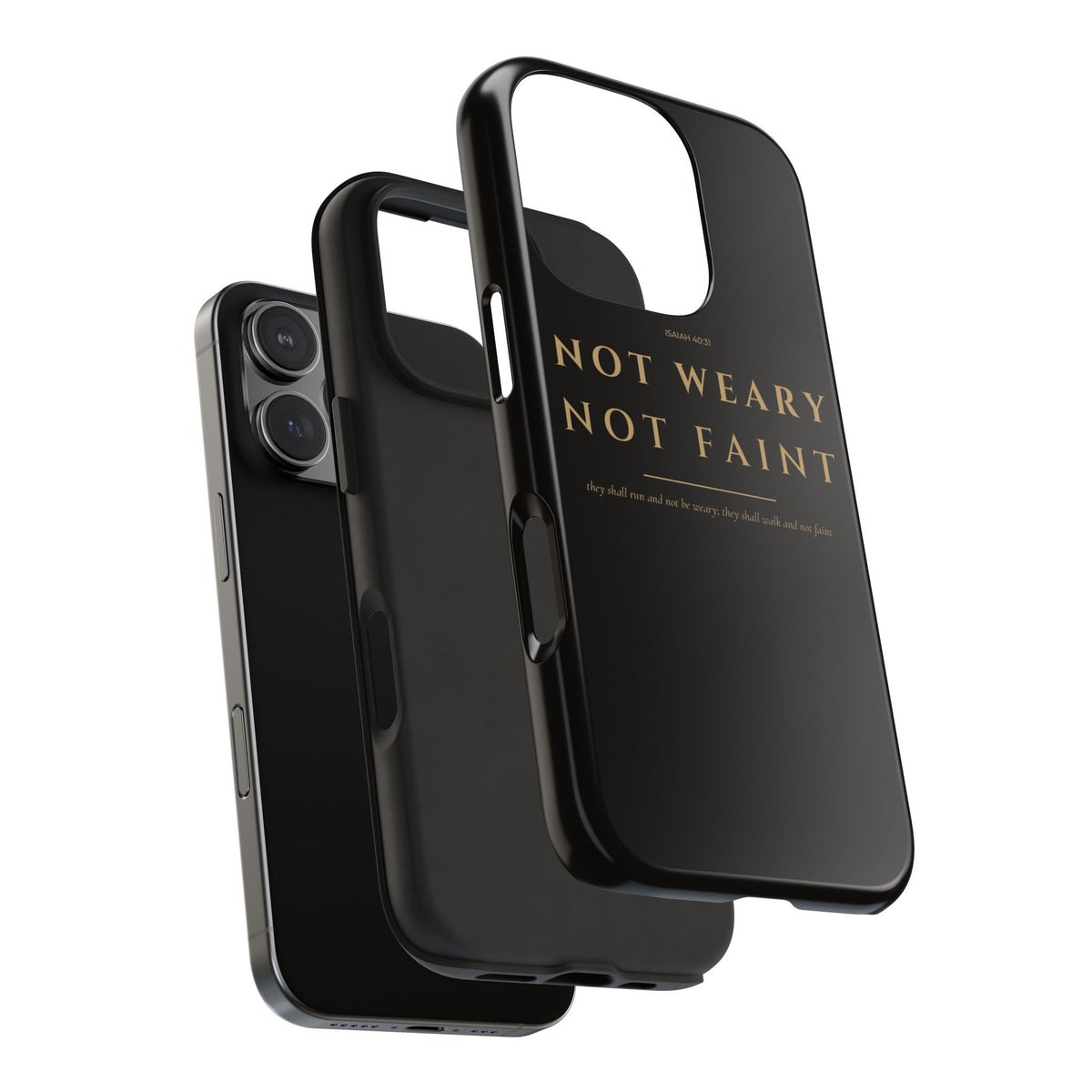Not Weary Phone Case | Isaiah 40:31 — Black & Gold