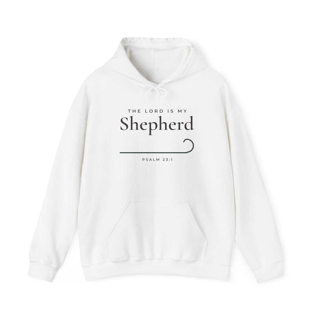 The Lord Is My Shepherd Psalm 23:1 Christian hoodie in white, front mockup