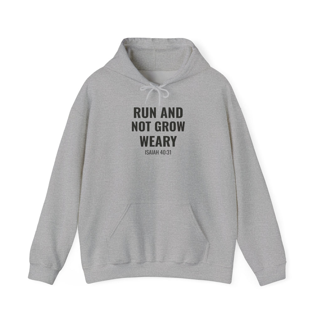 Run and Not Grow Weary Isaiah 40:31 hoodie in sport grey, front mockup