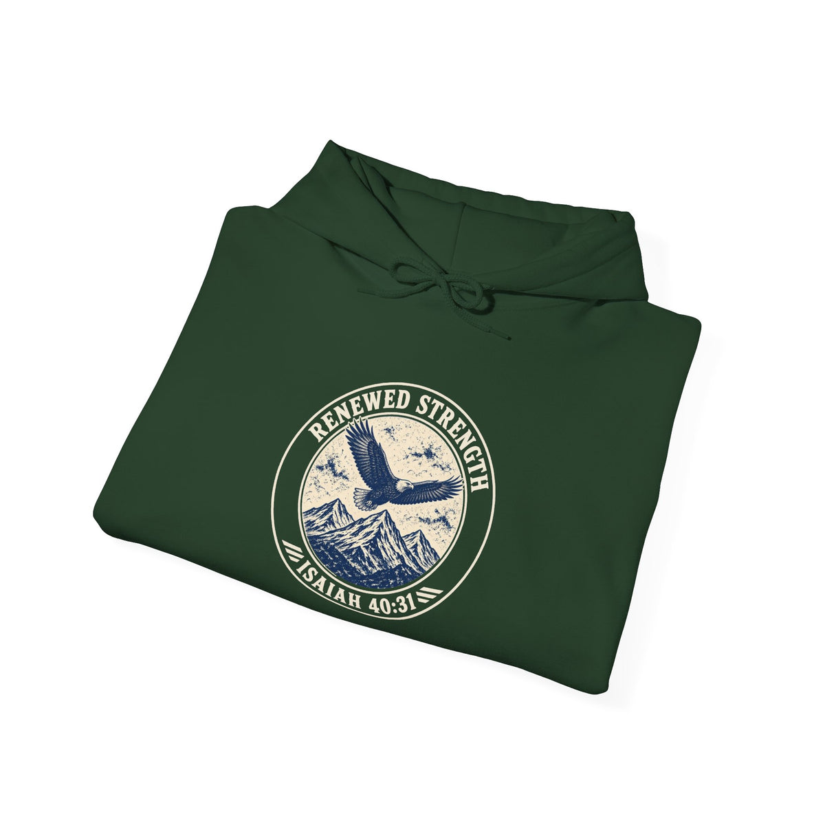 Renew Your Strength Isaiah 40:31 hoodie in forest green, folded mockup