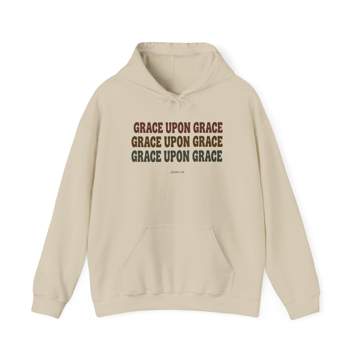 Grace Upon Grace John 1:16 hoodie in sand, front mockup