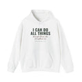 I Can Do All Things Philippians 4:13 Christian hoodie in white, front mockup