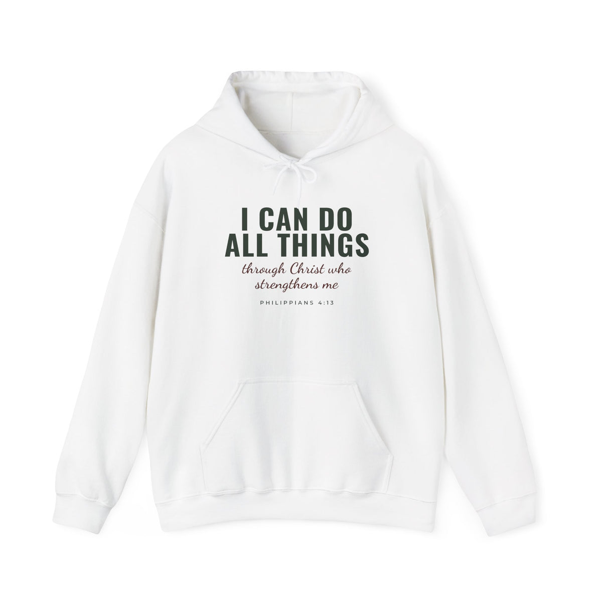 I Can Do All Things Philippians 4:13 Christian hoodie in white, front mockup