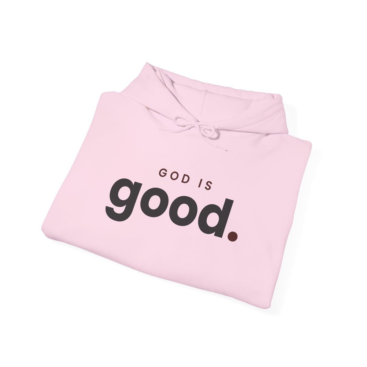 God Is Good Christian hoodie in light pink, folded mockup