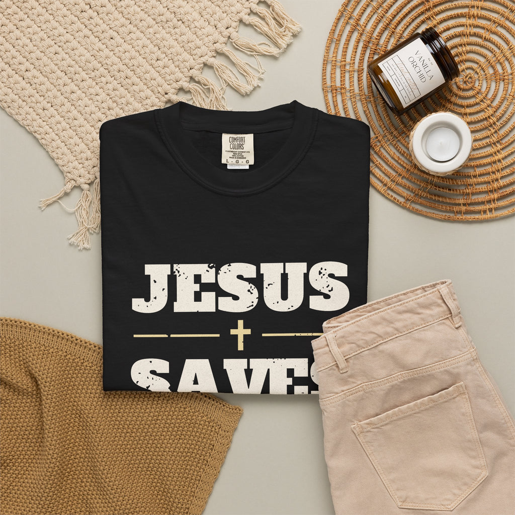 Jesus Saves Christian Tee | Garment-Dyed Heavyweight Cotton