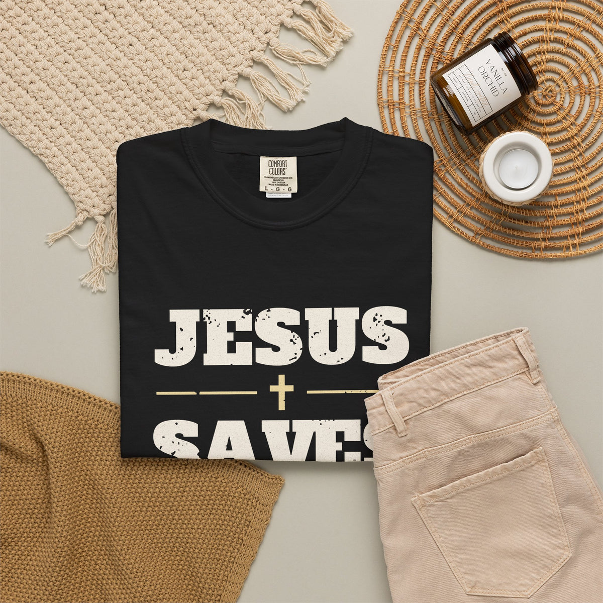 Jesus Saves Christian Tee | Garment-Dyed Heavyweight Cotton
