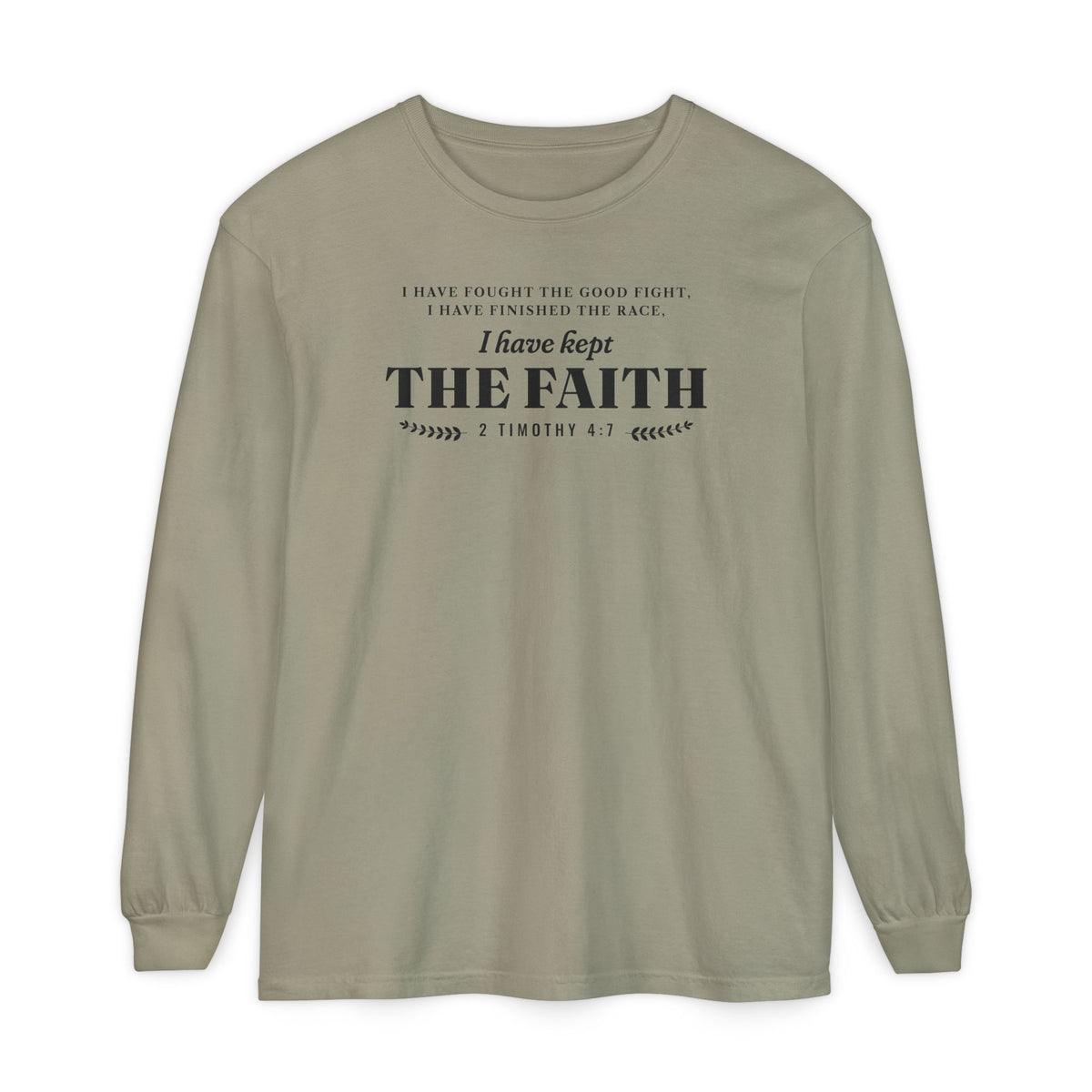 Kept the Faith 2 Timothy 4:7 long sleeve tee in Sandstone, front mockup