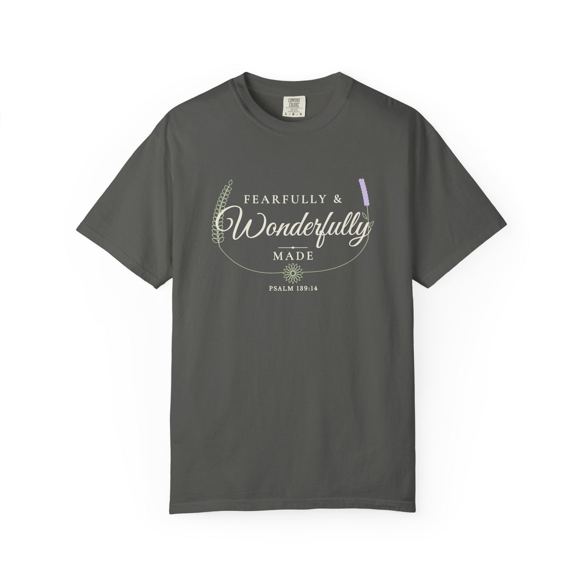 Fearfully & Wonderfully Made Psalm 139:14 tee in pepper, front mockup