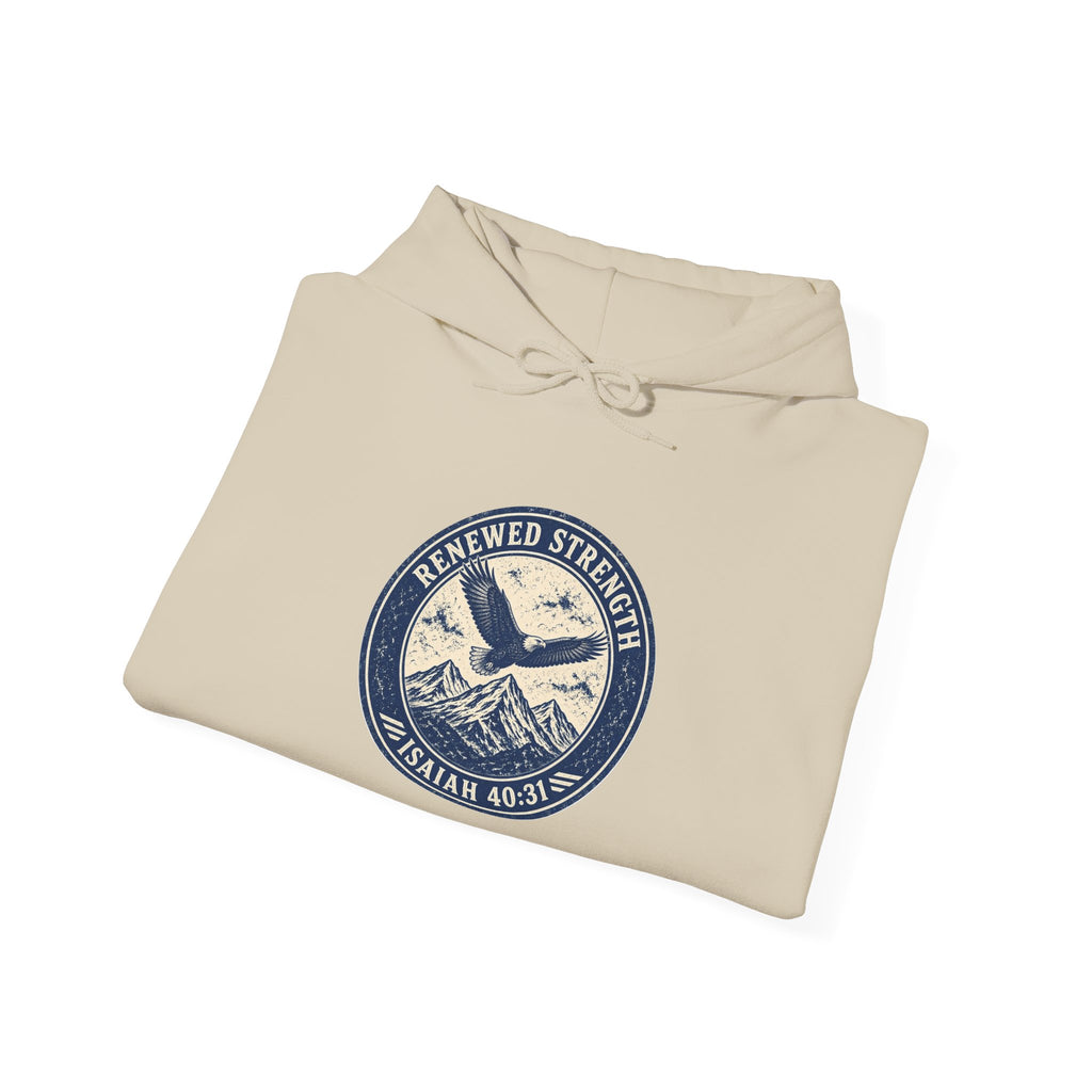 Renew Your Strength Isaiah 40:31 hoodie in sand, folded mockup