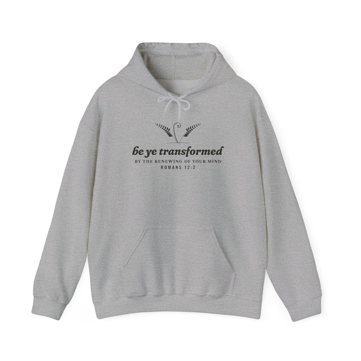 Be Transformed Romans 12:2 hoodie in Sport Grey, front mockup