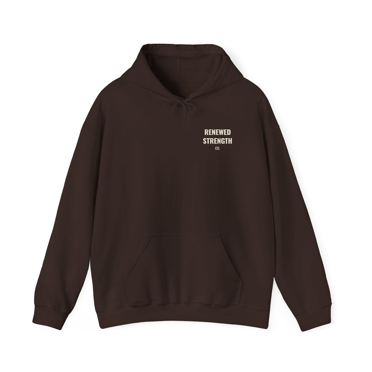 Nothing Can Separate Us Romans 8:38-39 hoodie in Dark Chocolate, front with left-chest logo mockup