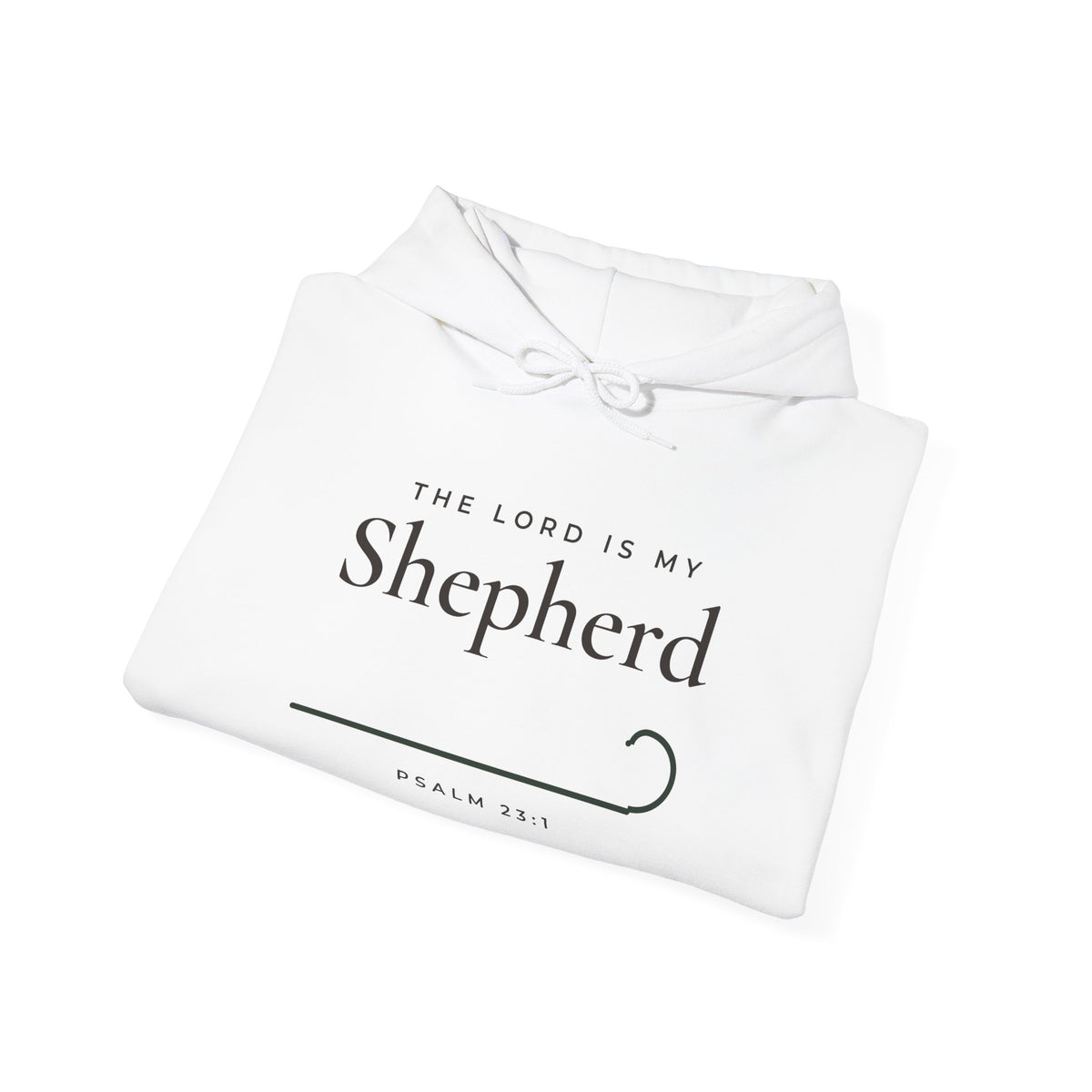 The Lord Is My Shepherd Psalm 23:1 Christian hoodie in white, folded mockup