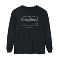 The Lord Is My Shepherd Psalm 23:1 Christian long sleeve tee in black, front mockup