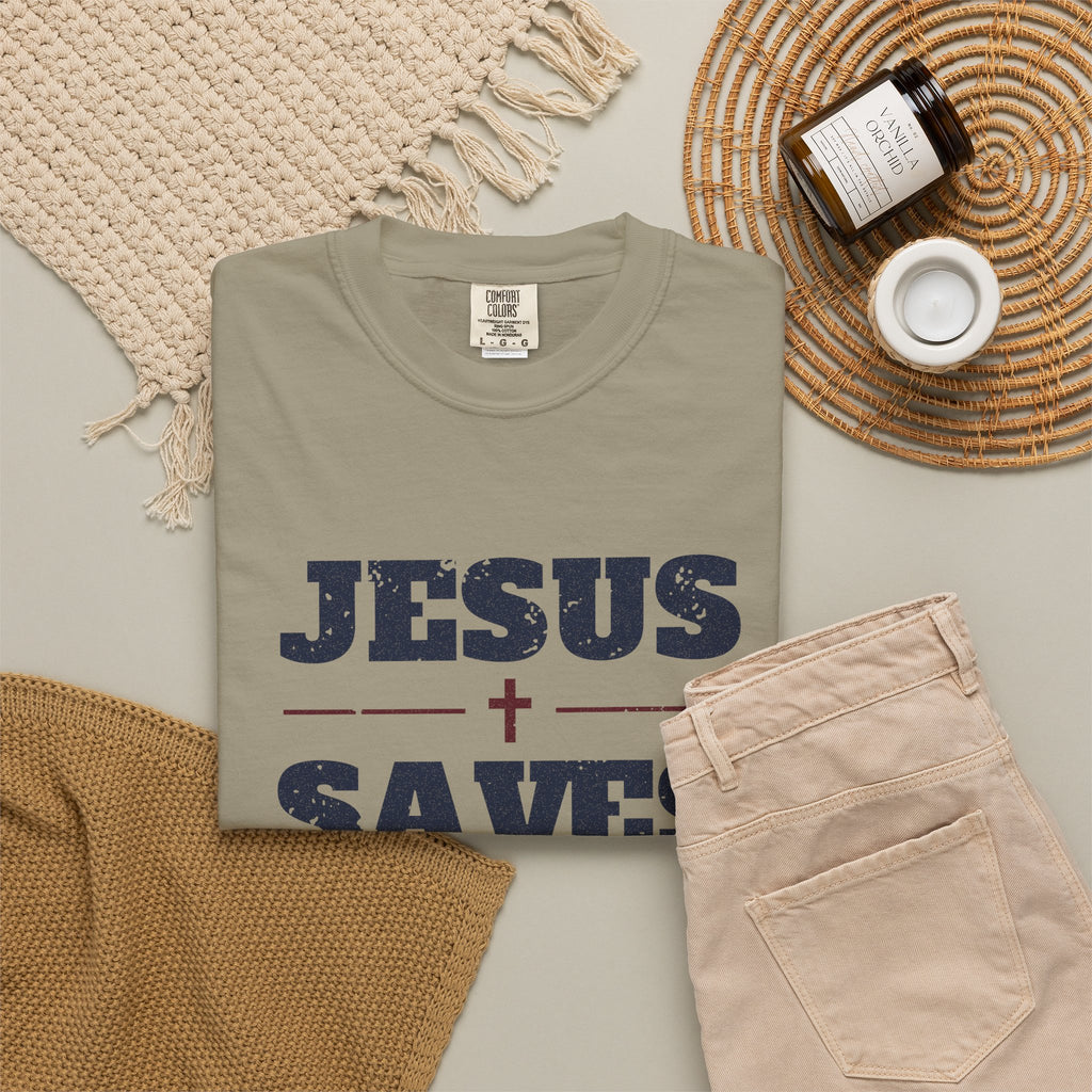 Jesus Saves Christian Tee | Garment-Dyed Heavyweight Cotton