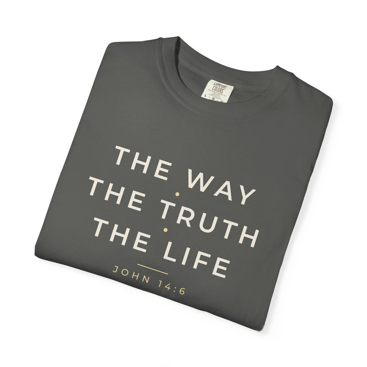 The Way The Truth The Life John 14:6 Christian tee in pepper, folded mockup
