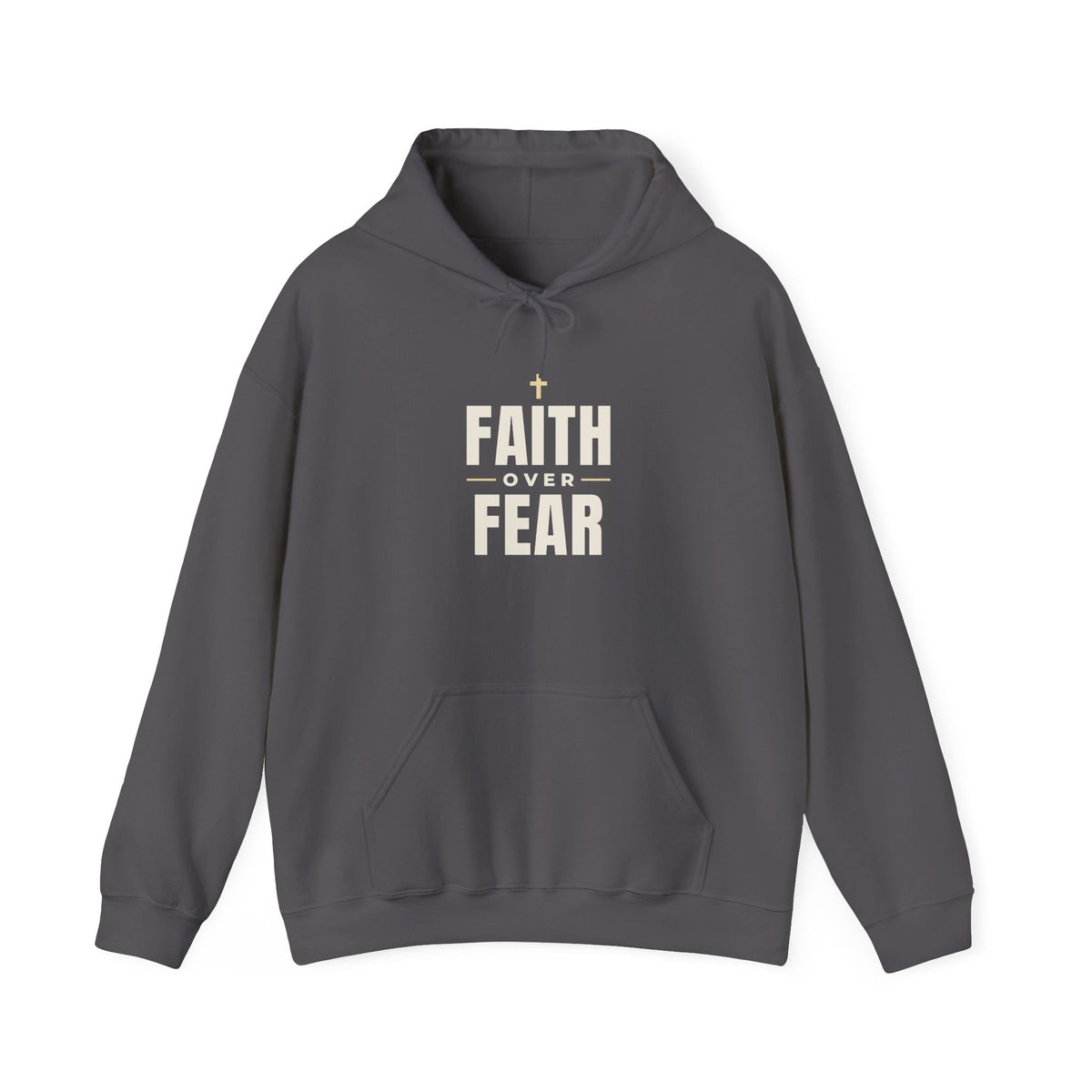 Faith Over Fear Christian hoodie in charcoal, front mockup
