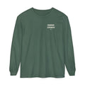 Nothing Can Separate Us Romans 8:38-39 long sleeve tee in Blue Spruce, front with left-chest logo mockup