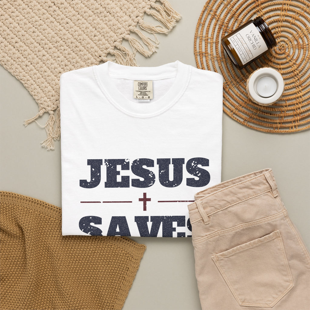 Jesus Saves Christian Tee | Garment-Dyed Heavyweight Cotton