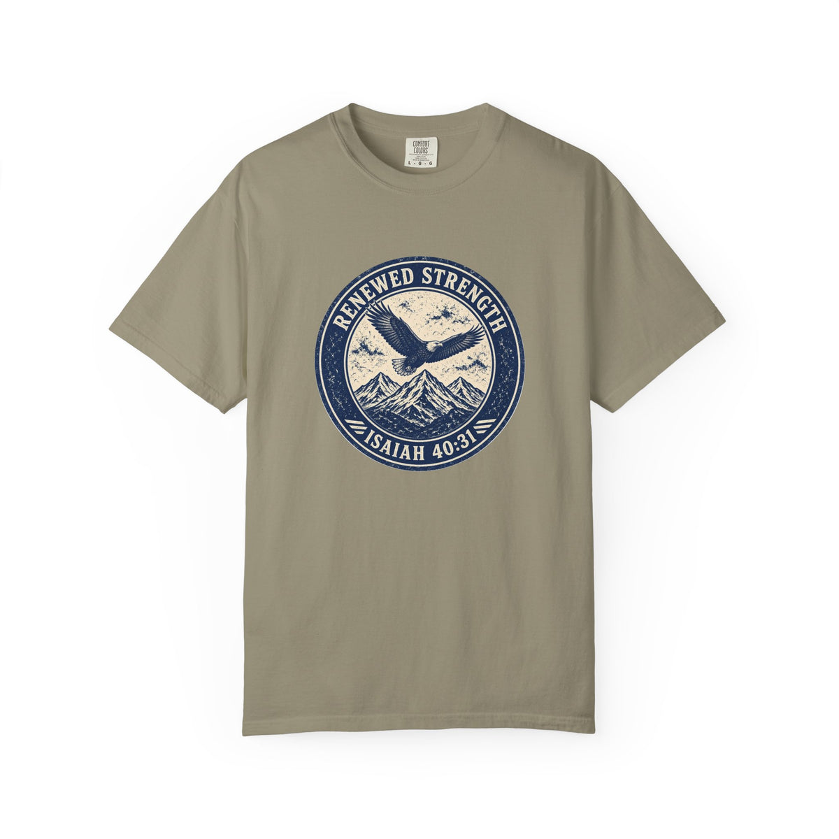 Renew Your Strength Isaiah 40:31 tee in sandstone, front mockup
