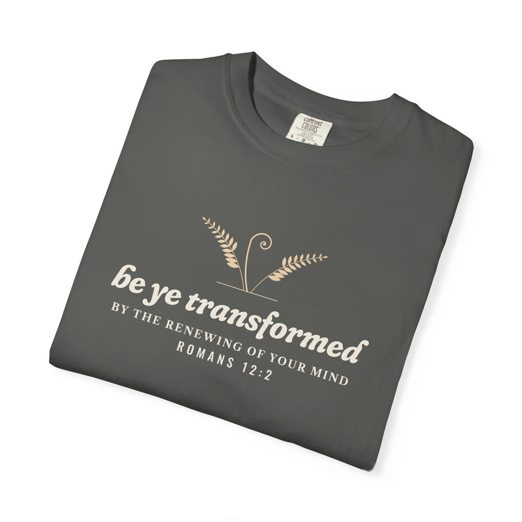 Be Transformed Romans 12:2 tee in Pepper, folded mockup