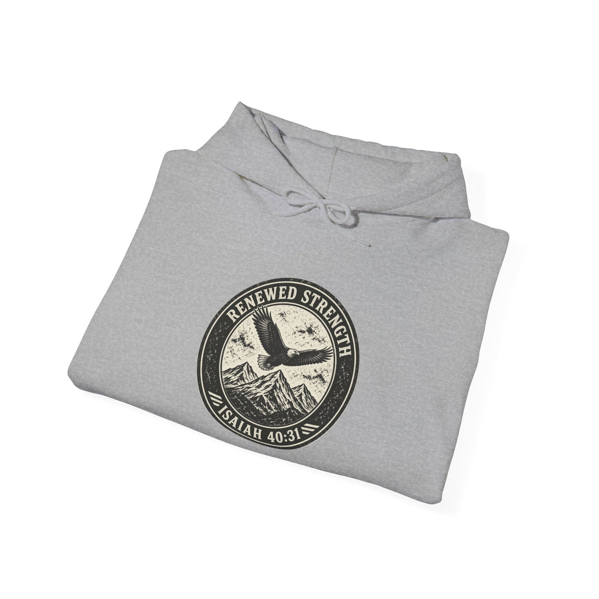 Renew Your Strength Isaiah 40:31 hoodie in sport grey, folded mockup