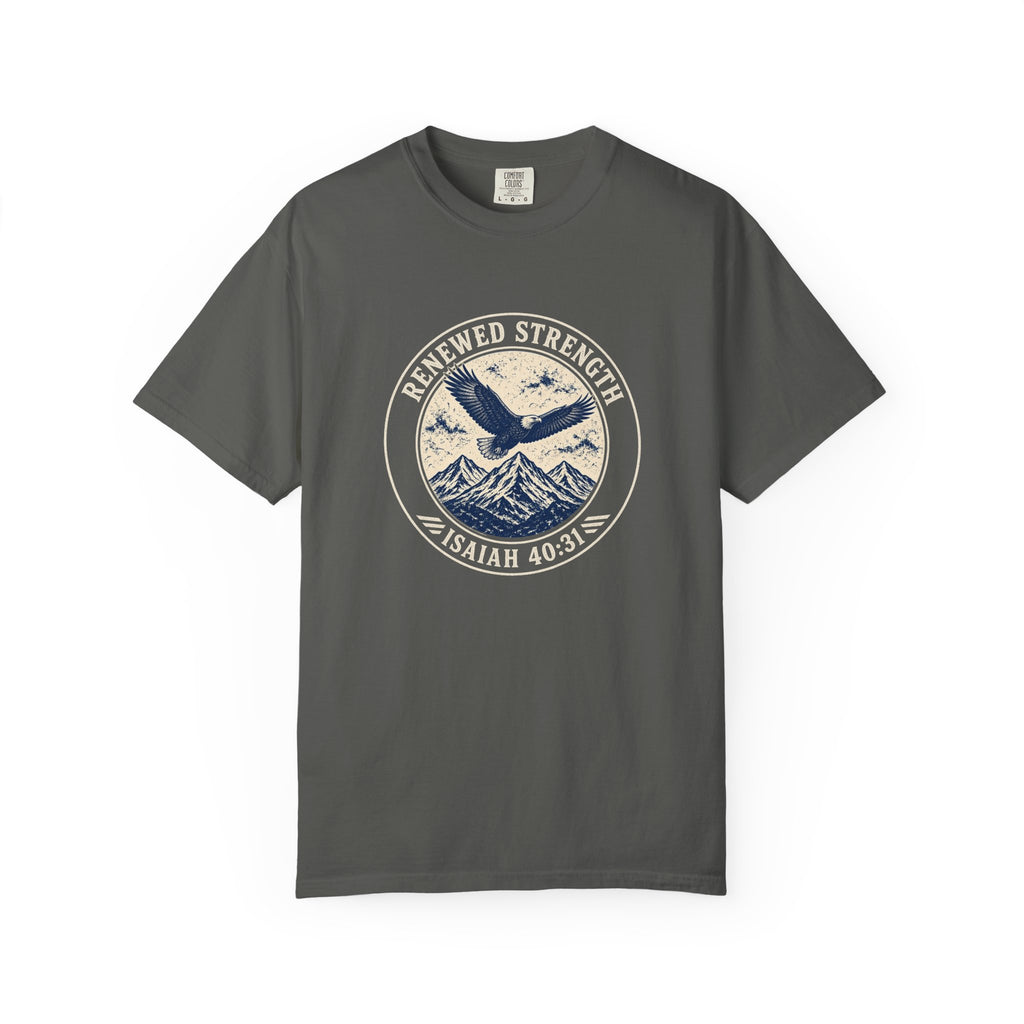 Renew Your Strength Isaiah 40:31 tee in pepper, front mockup