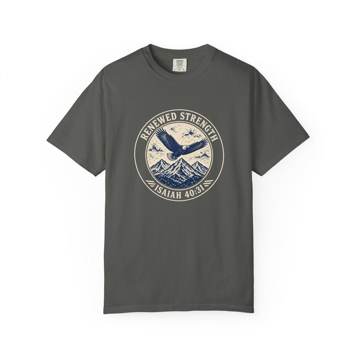 Renew Your Strength Isaiah 40:31 tee in pepper, front mockup