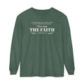 Kept the Faith 2 Timothy 4:7 long sleeve tee in Blue Spruce, front mockup