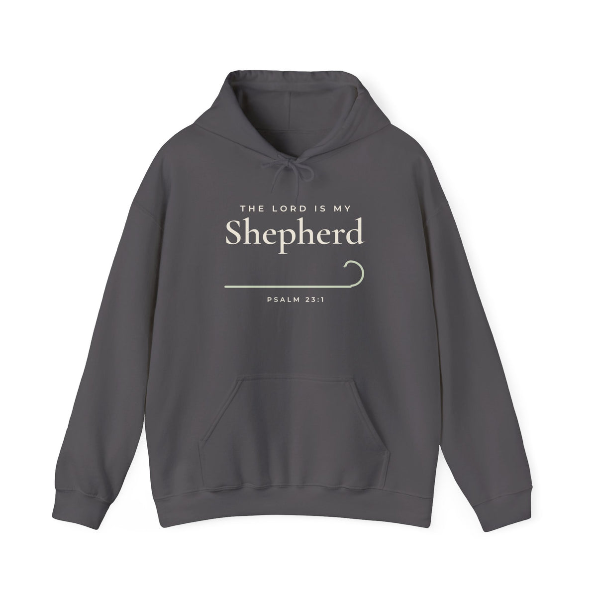 The Lord Is My Shepherd Psalm 23:1 Christian hoodie in charcoal, front mockup