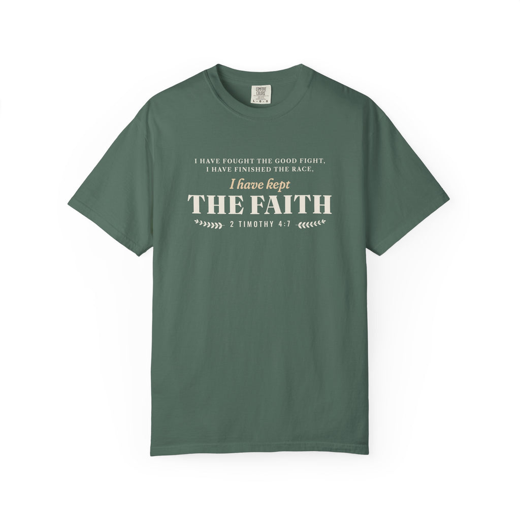 Kept the Faith 2 Timothy 4:7 tee in Blue Spruce, front mockup