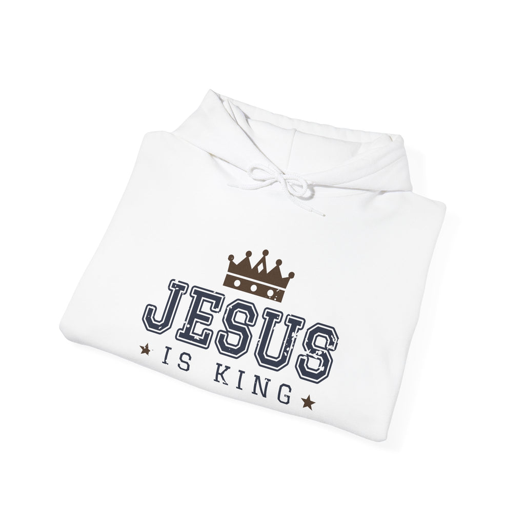 Jesus Is King Christian hoodie in white, folded mockup