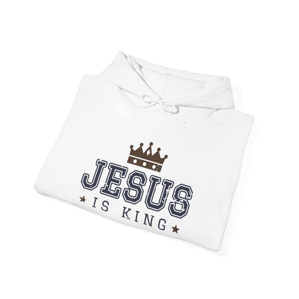 Jesus Is King Christian hoodie in white, folded mockup