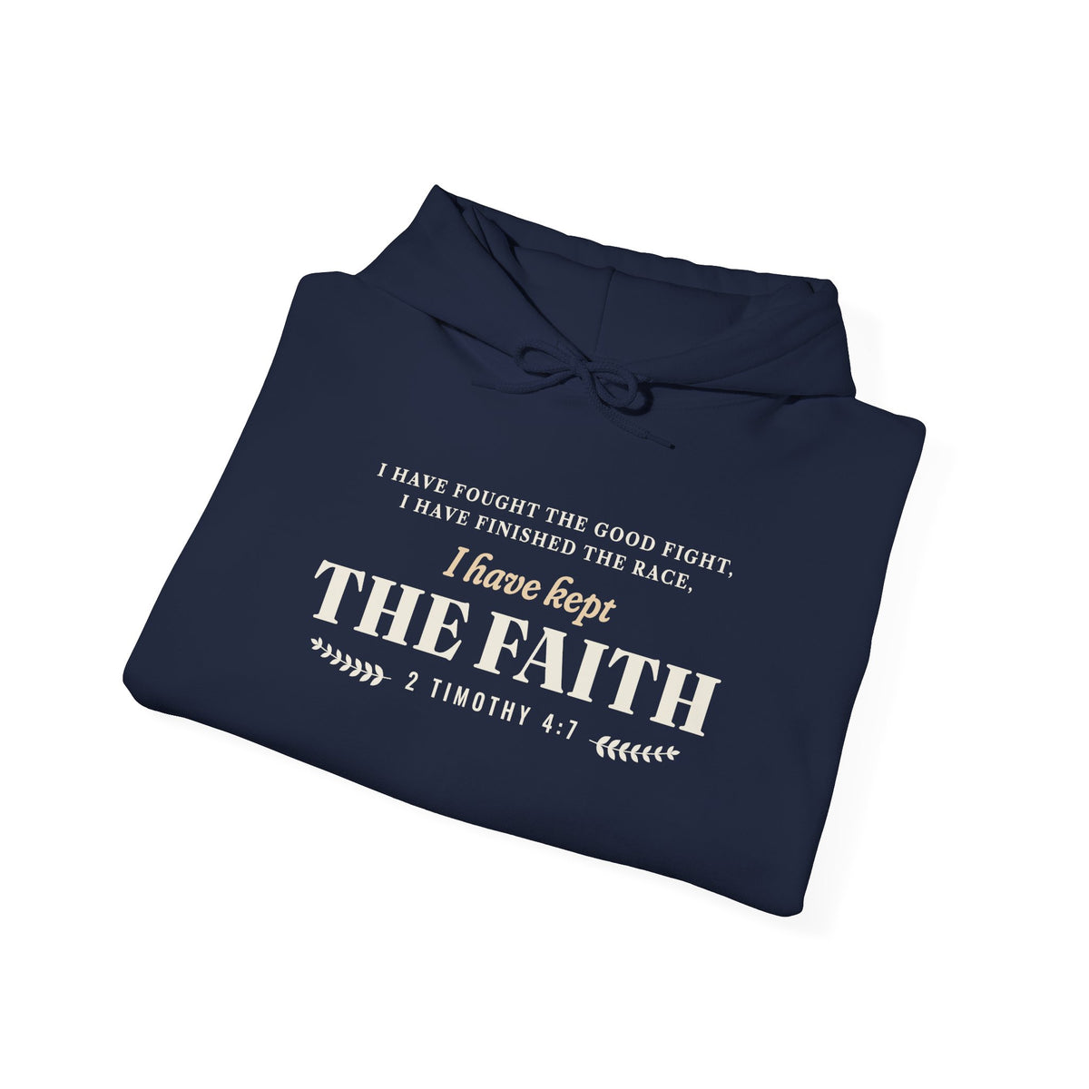 Kept the Faith 2 Timothy 4:7 hoodie in Navy, front, folded