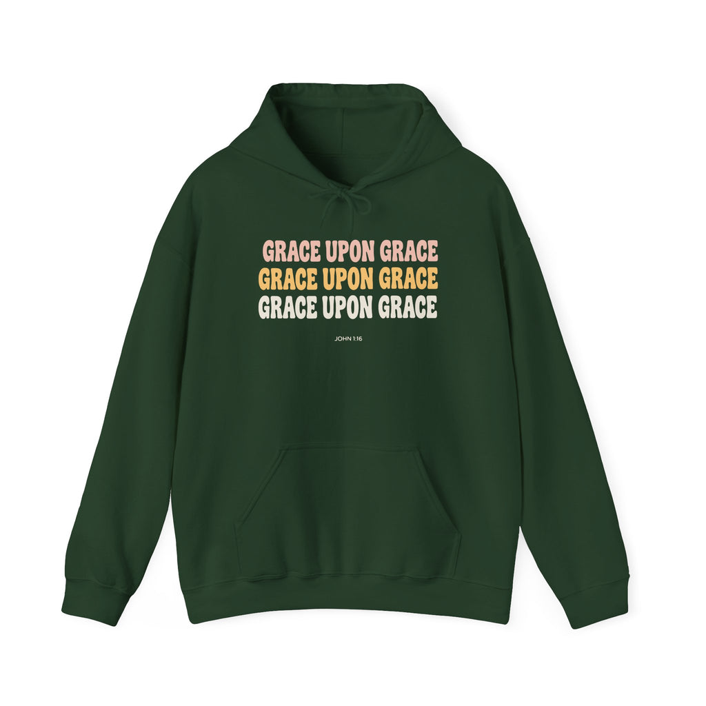 Grace Upon Grace John 1:16 hoodie in forest green, front mockup