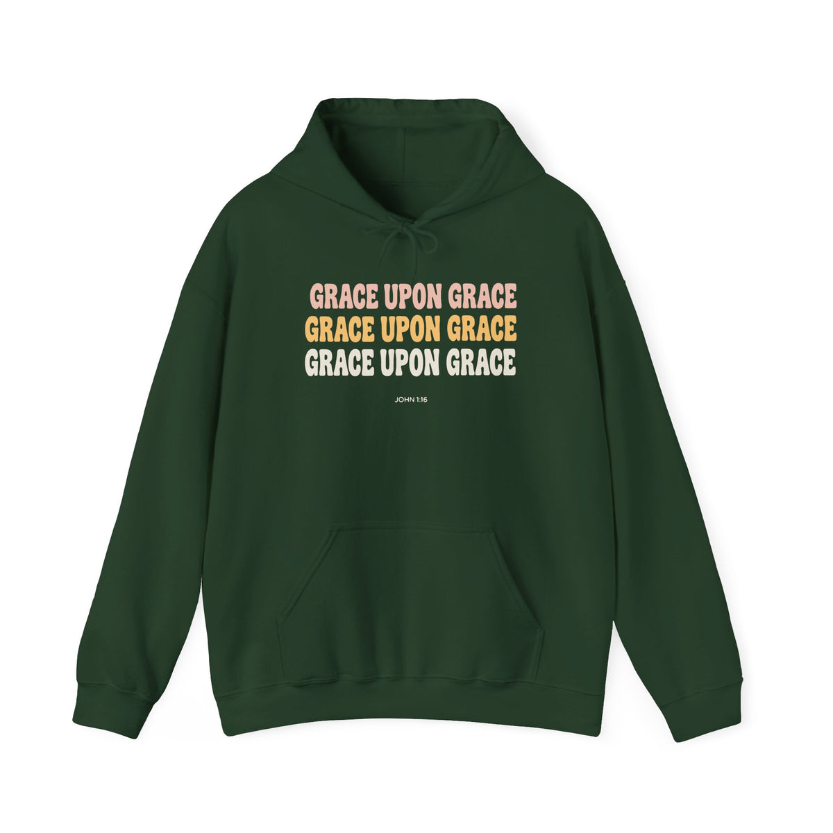 Grace Upon Grace John 1:16 hoodie in forest green, front mockup