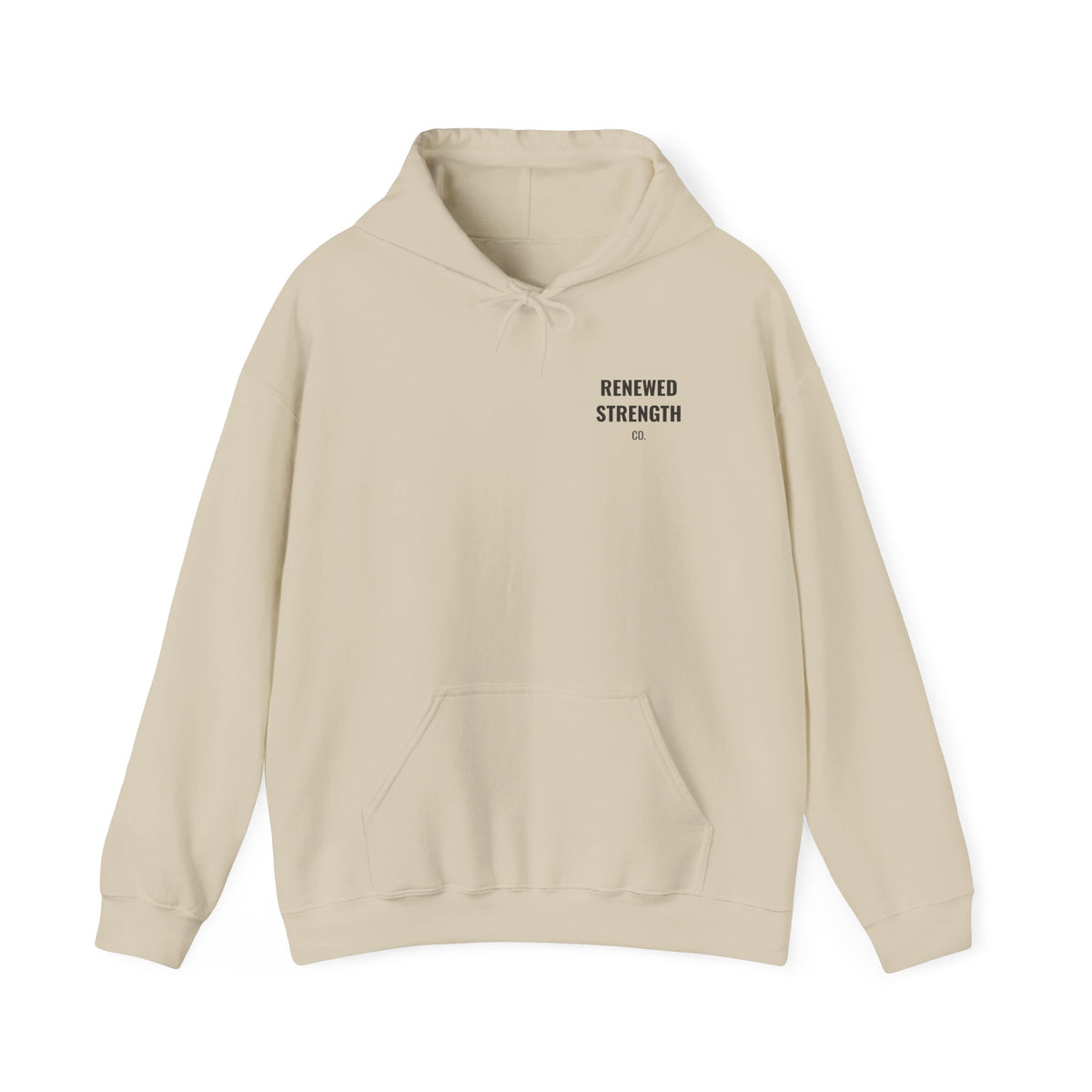 Nothing Can Separate Us Romans 8:38-39 hoodie in Sand, front with left-chest logo mockup