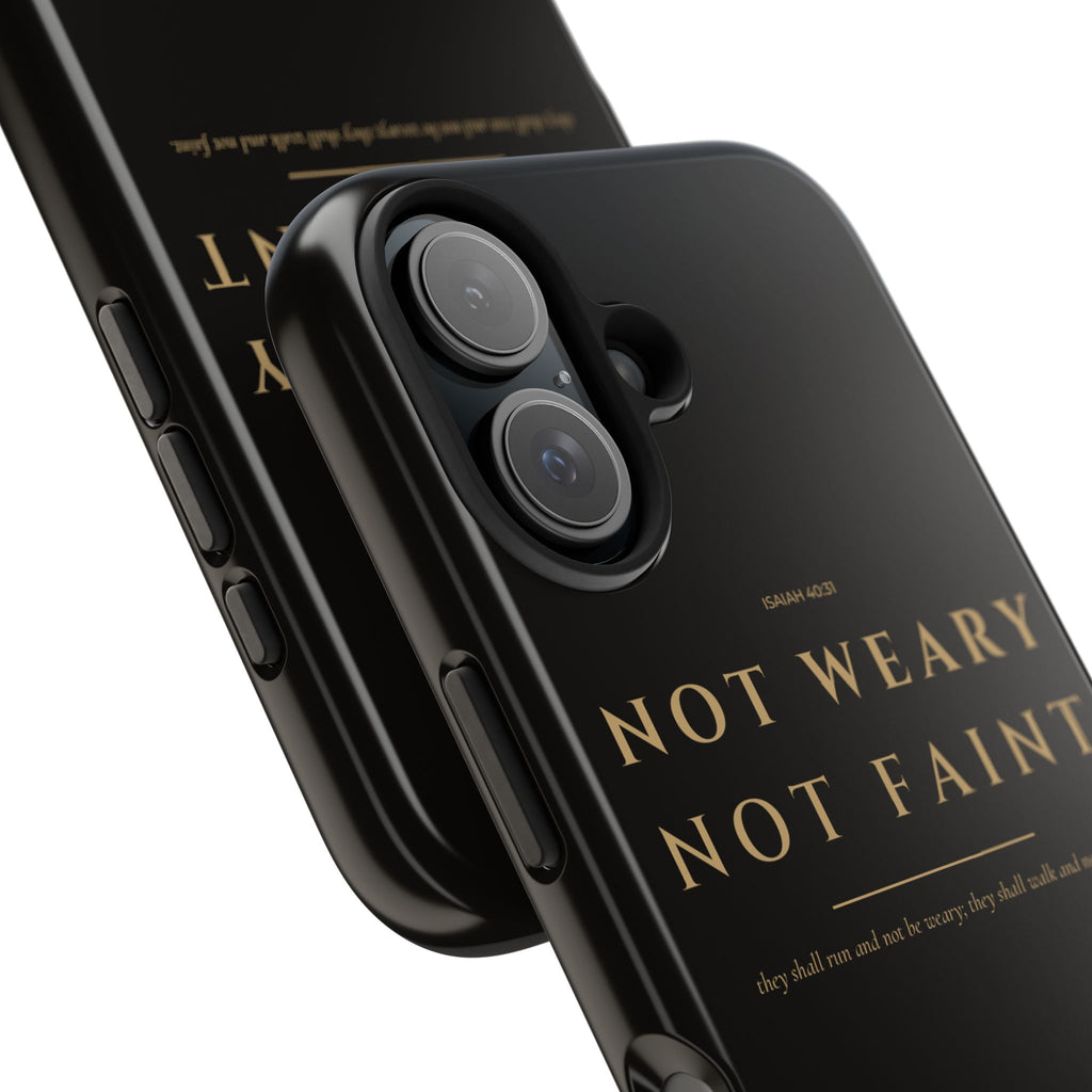 Not Weary Phone Case | Isaiah 40:31 — Black & Gold