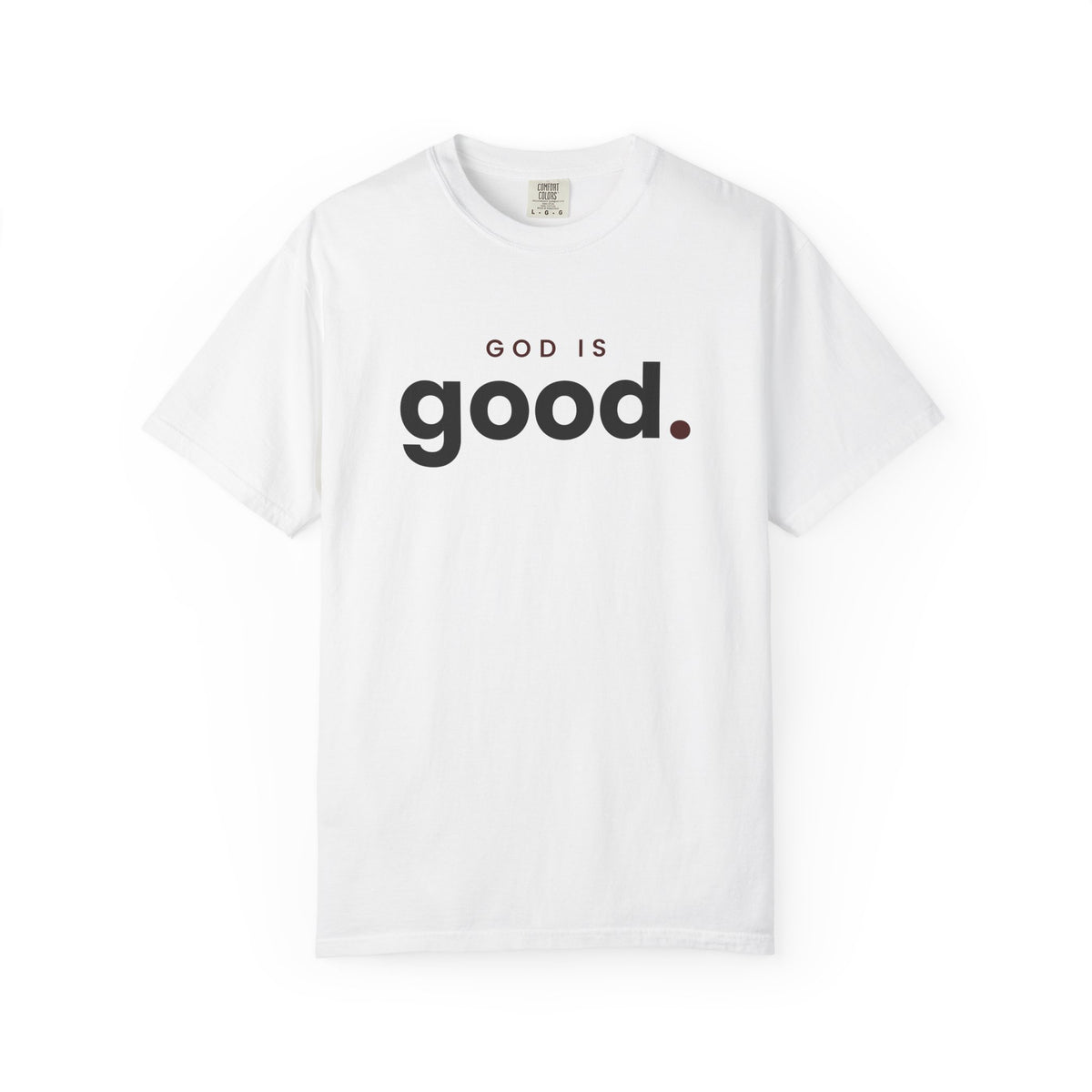 God Is Good Christian tee in white, front mockup