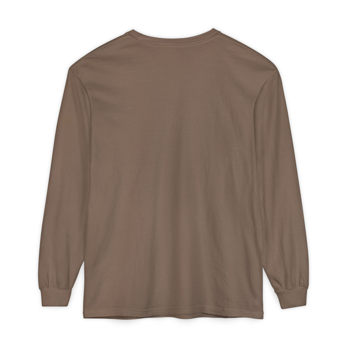 God Is Good Christian long sleeve tee in espresso, back mockup