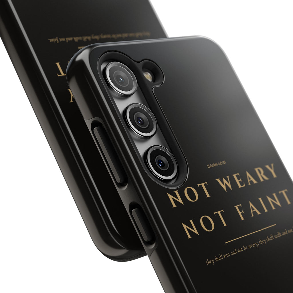 Not Weary Phone Case | Isaiah 40:31 — Black & Gold