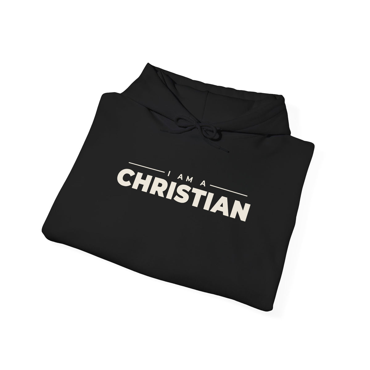 I Am a Christian Christian hoodie in black, folded mockup