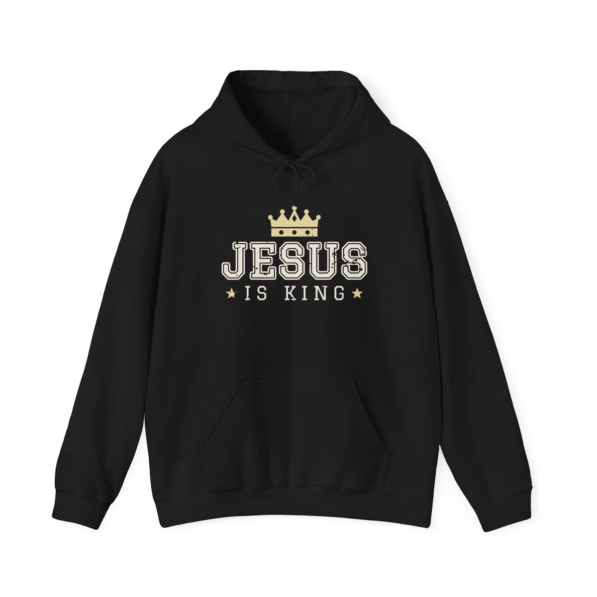 Jesus Is King Christian hoodie in black, front mockup