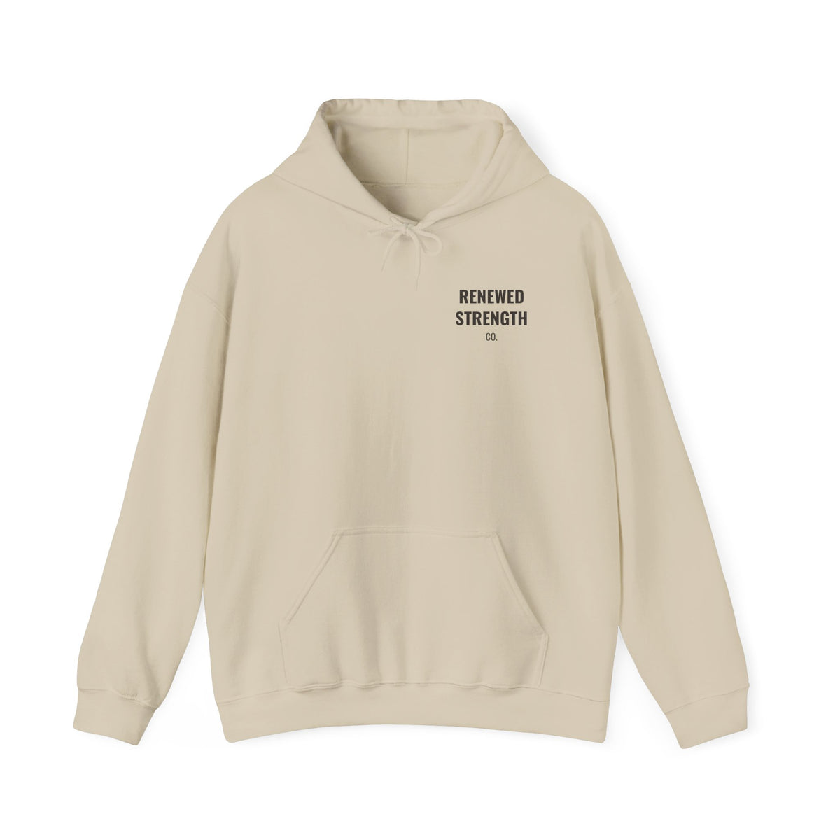 Suffering Produces Hope Romans 5:3-4 hoodie in sand, front (left-chest logo) mockup