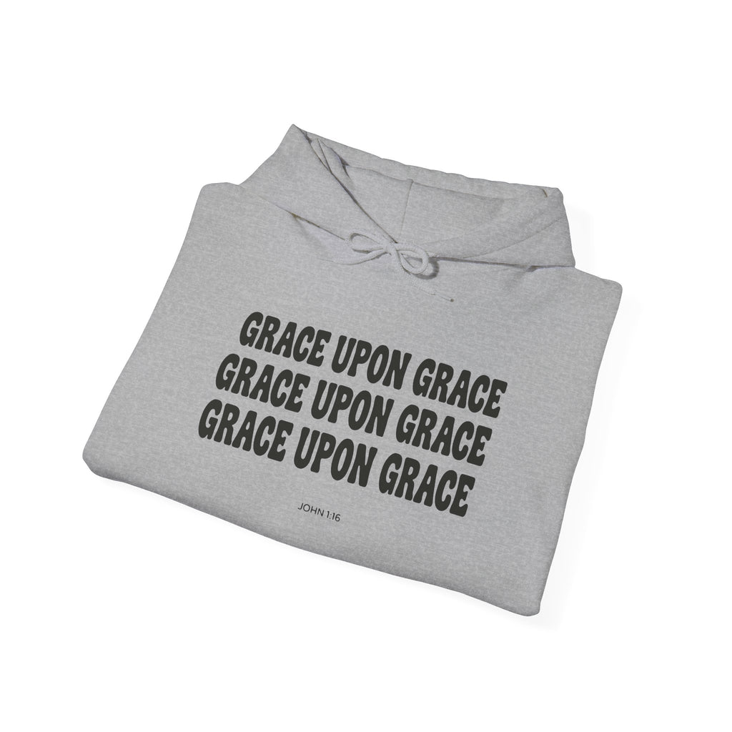 Grace Upon Grace John 1:16 hoodie in sport grey, folded mockup