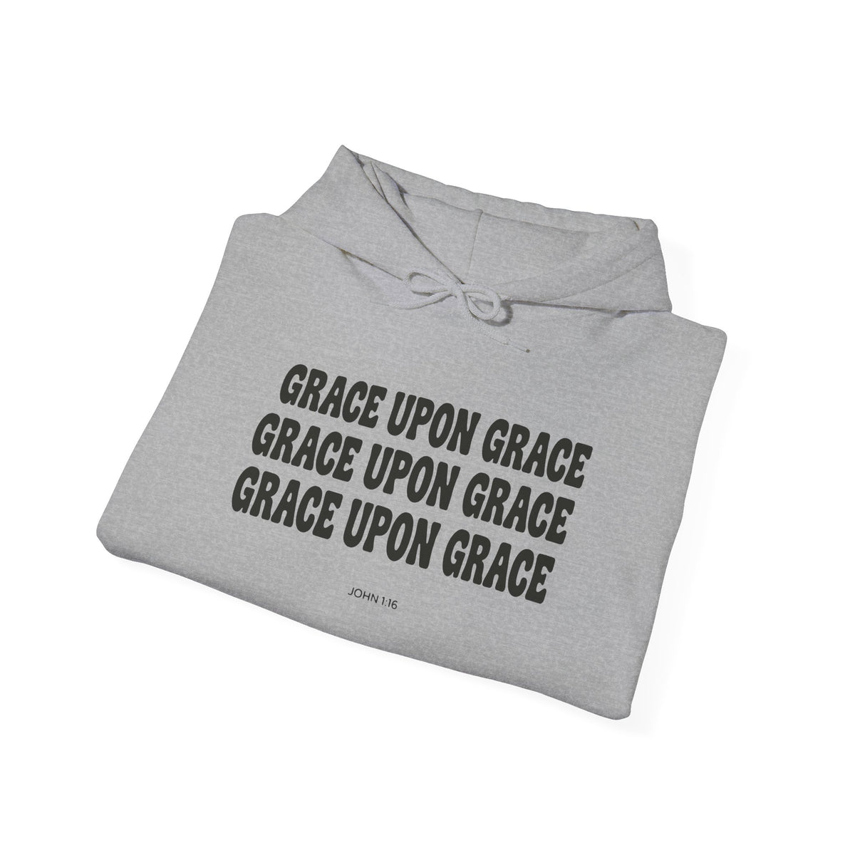 Grace Upon Grace John 1:16 hoodie in sport grey, folded mockup