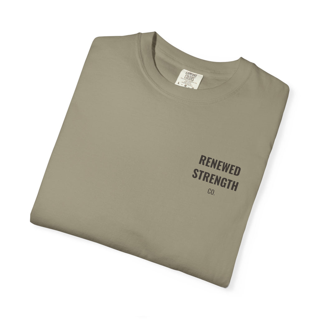 Nothing Can Separate Us Romans 8:38-39 tee in Sandstone, folded mockup