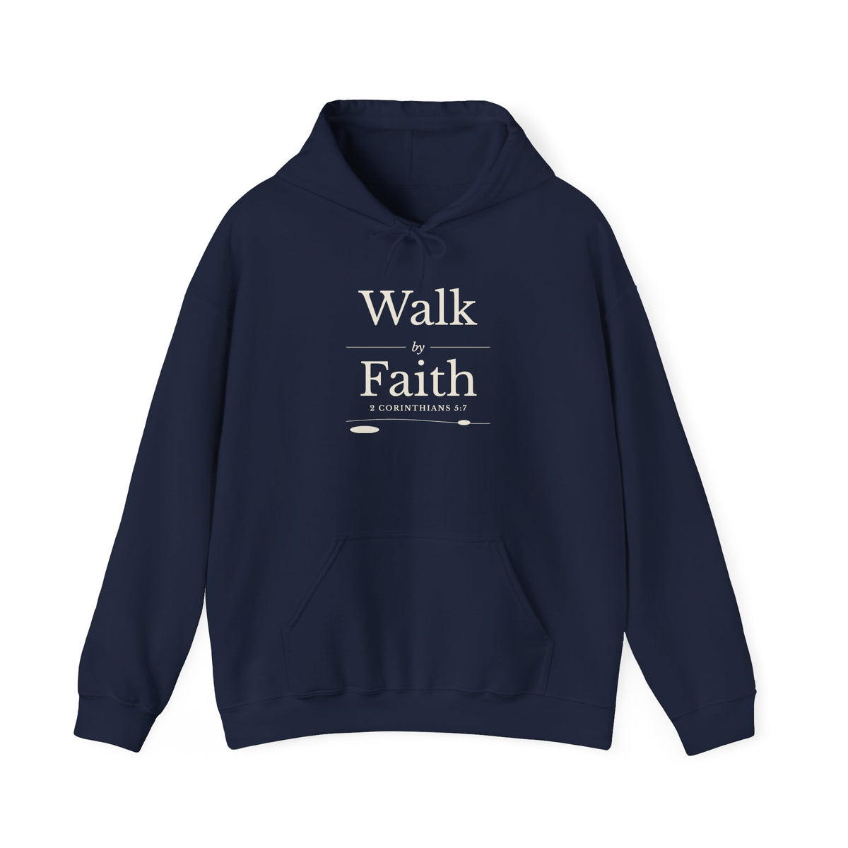 Walk by Faith 2 Corinthians 5:7 hoodie in navy, front mockup